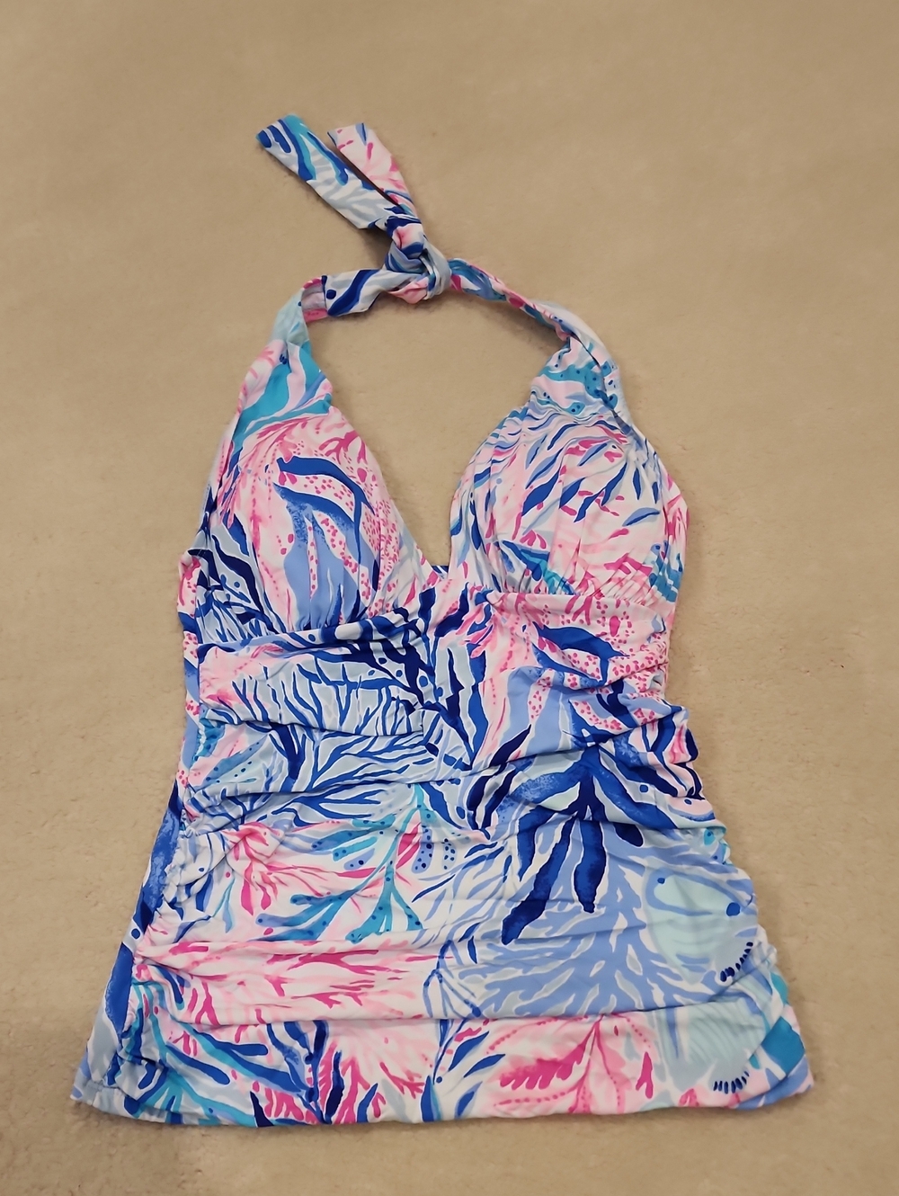 Lilly Pulitzer Blue & Pink Tropical Halter Top, Size 4